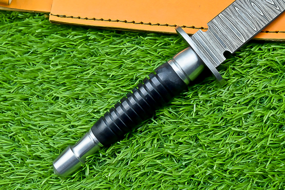 Custom Hand-Forged Damascus Steel Dagger with Black Micarta Handle and Full Tang | UN-8370