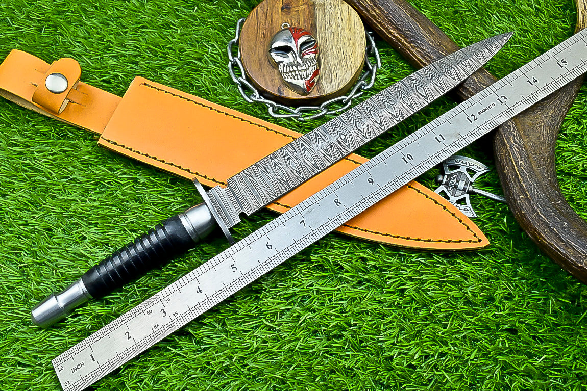 Custom Hand-Forged Damascus Steel Dagger with Black Micarta Handle and Full Tang | UN-8370