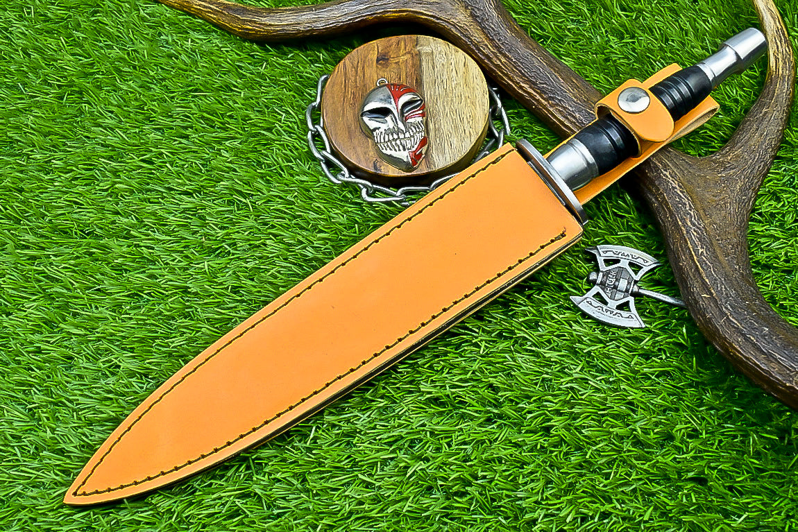 Custom Hand-Forged Damascus Steel Dagger with Black Micarta Handle and Full Tang | UN-8370