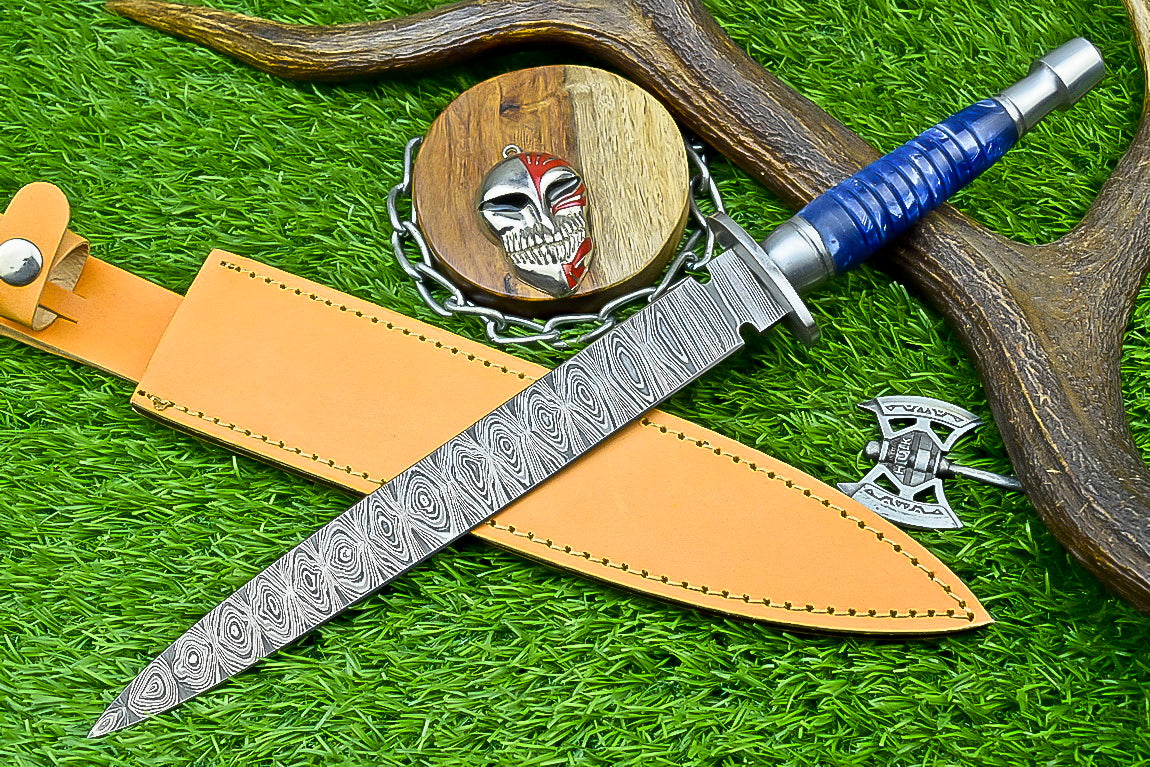 Hand-Forged Damascus Steel Bowie Knife with Composite Wood and Resin Handle | UN-8381