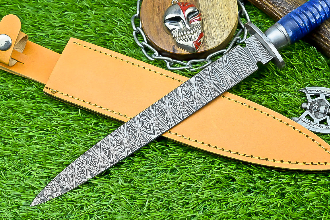 Hand-Forged Damascus Steel Bowie Knife with Composite Wood and Resin Handle | UN-8381