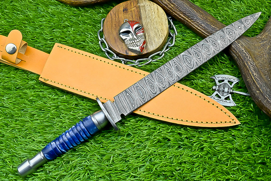 Hand-Forged Damascus Steel Bowie Knife with Composite Wood and Resin Handle | UN-8381