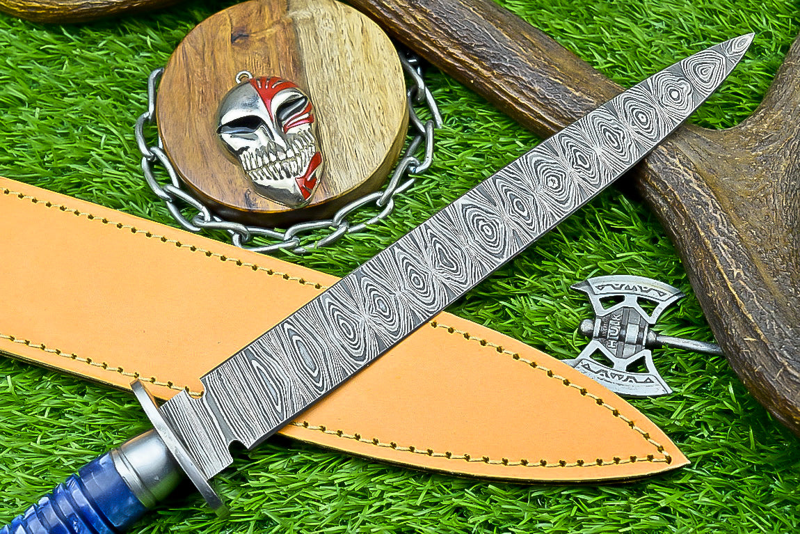 Hand-Forged Damascus Steel Bowie Knife with Composite Wood and Resin Handle | UN-8381