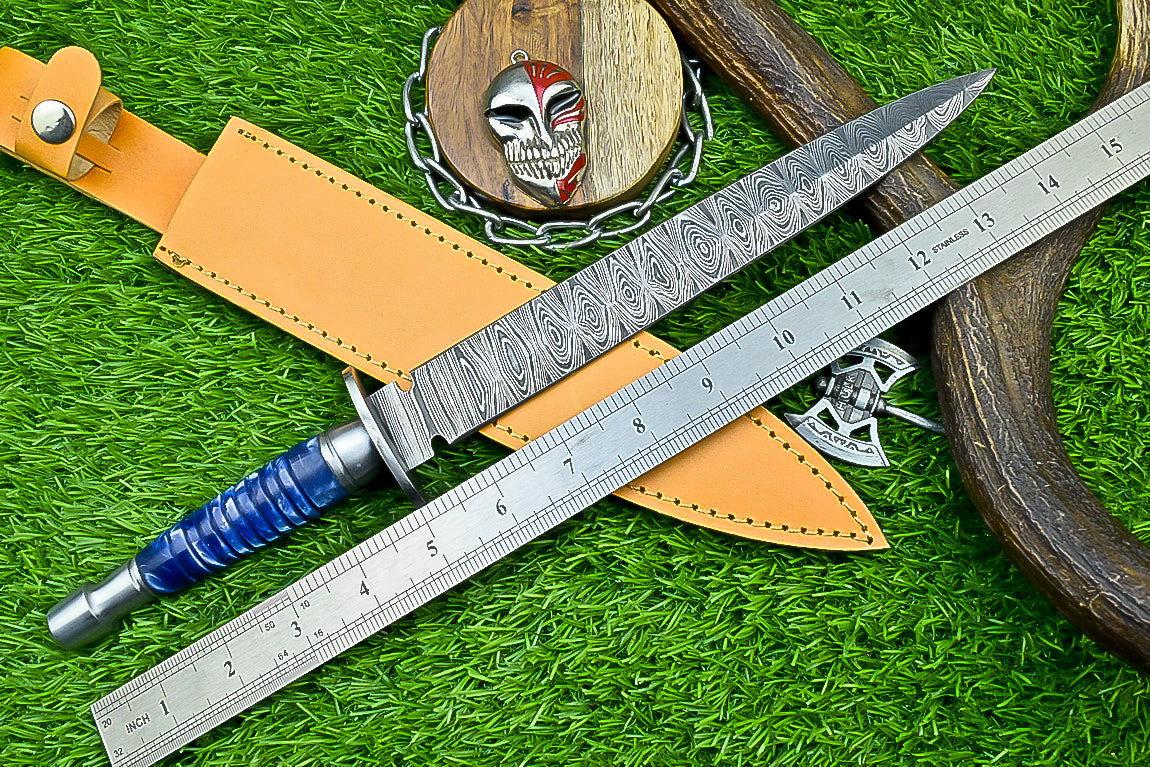 Hand-Forged Damascus Steel Bowie Knife with Composite Wood and Resin Handle | UN-8381