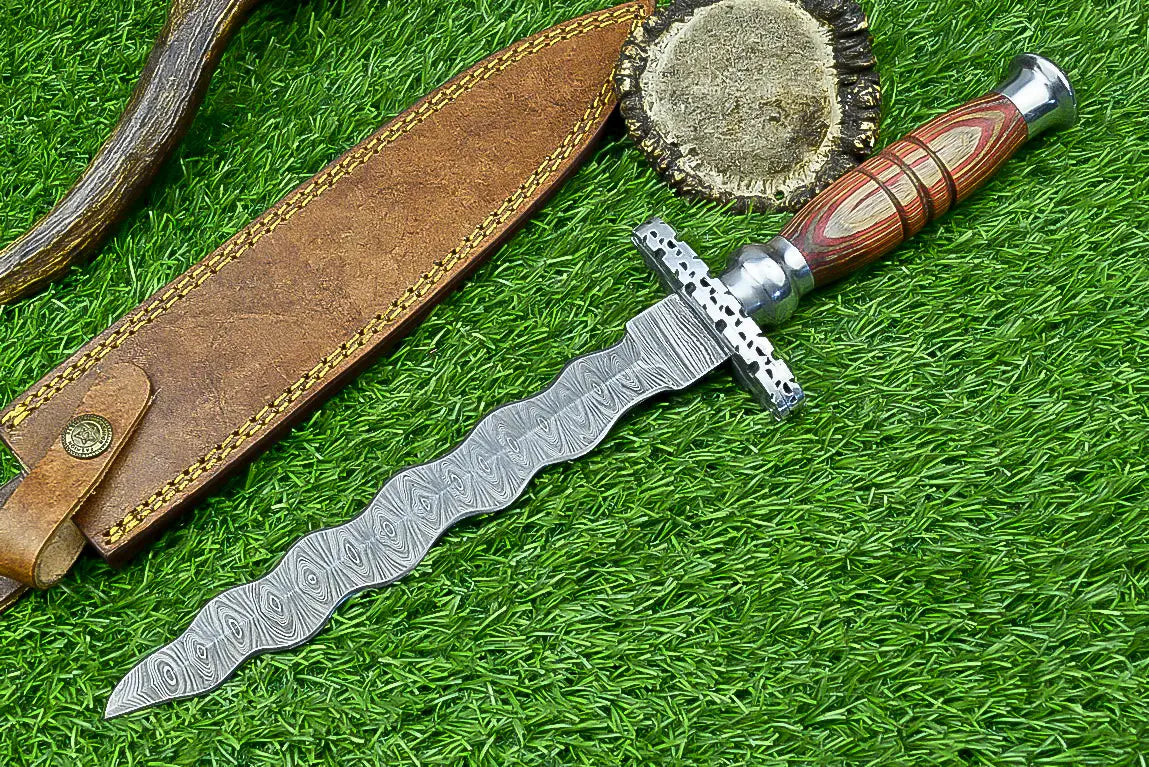 Custom Handmade Damascus Dagger Hunting Knife, DAGGER Knife SHKWORKS