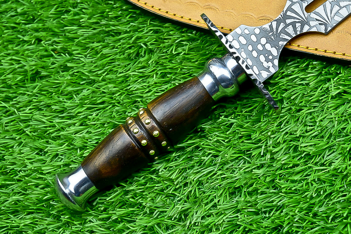 Damascus Steel Double Blade Fantasy Dagger with Leather Sheath and Bleach Mask Keychain | SN-794