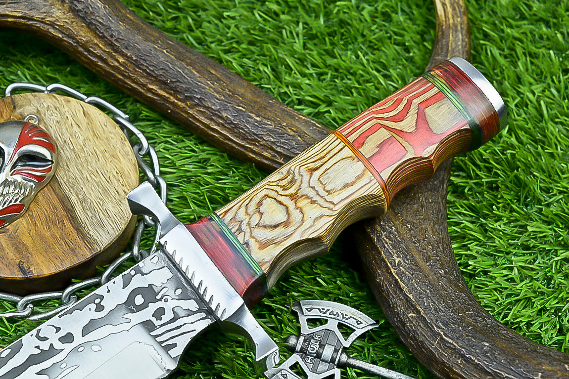 Handmade Damascus Steel Bowie Knife with Multi-Colored Stacked Handle | UN-8153
