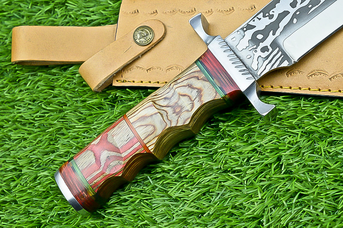 Handmade Damascus Steel Bowie Knife with Multi-Colored Stacked Handle | UN-8153