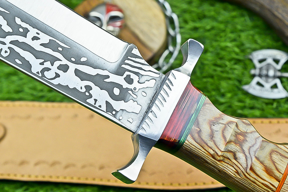 Handmade Damascus Steel Bowie Knife with Multi-Colored Stacked Handle | UN-8153