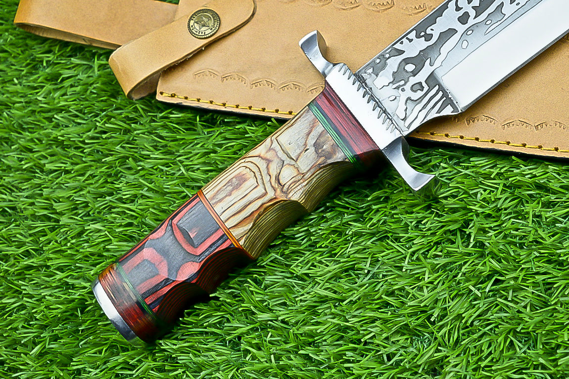 Hand-Forged Custom Damascus Steel Bowie Knife with Engraved Blade and Mosaic Handle | UN-8161