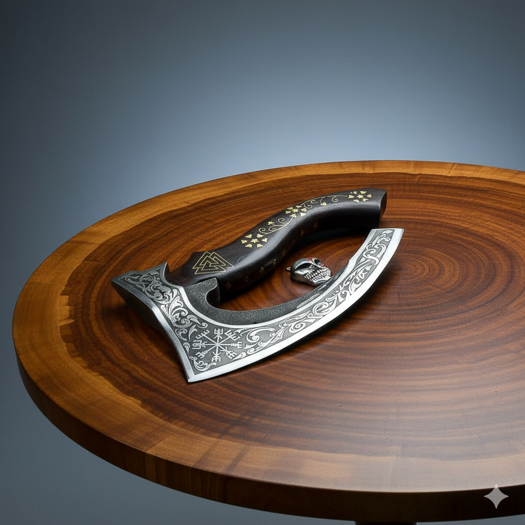 Pizza Cutter Axe Unique Viking Style Rose Wood Handle for Camping or Kitchen. Pizza Chef Gift Gift for Him, Gift for Her, Anniversary Gift
