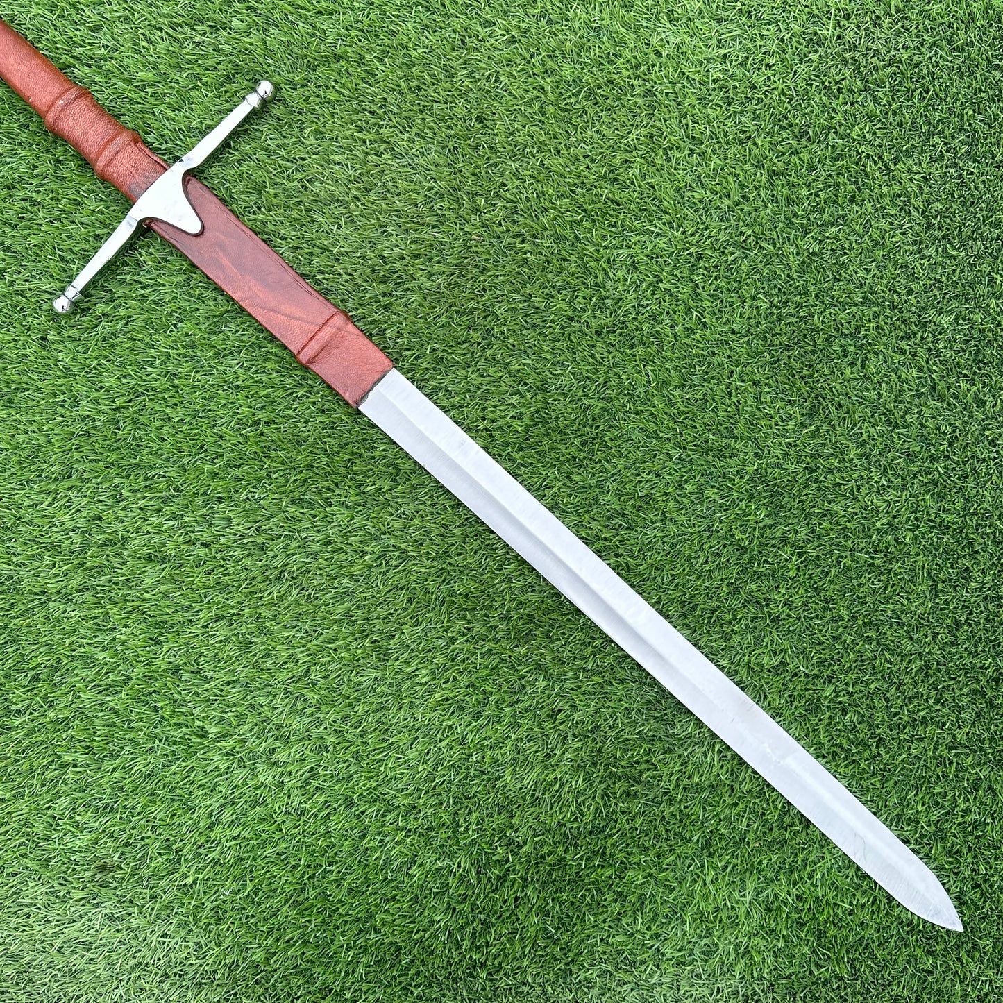 Handmade Two-Handed Claymore Sword | Leather-Wrapped Handle & Scabbard | 40" Display Sword