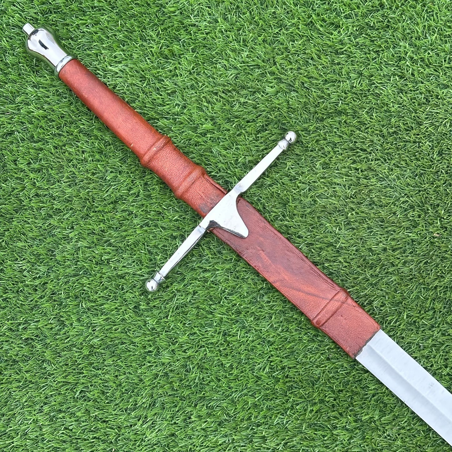 Handmade Two-Handed Claymore Sword | Leather-Wrapped Handle & Scabbard | 40" Display Sword