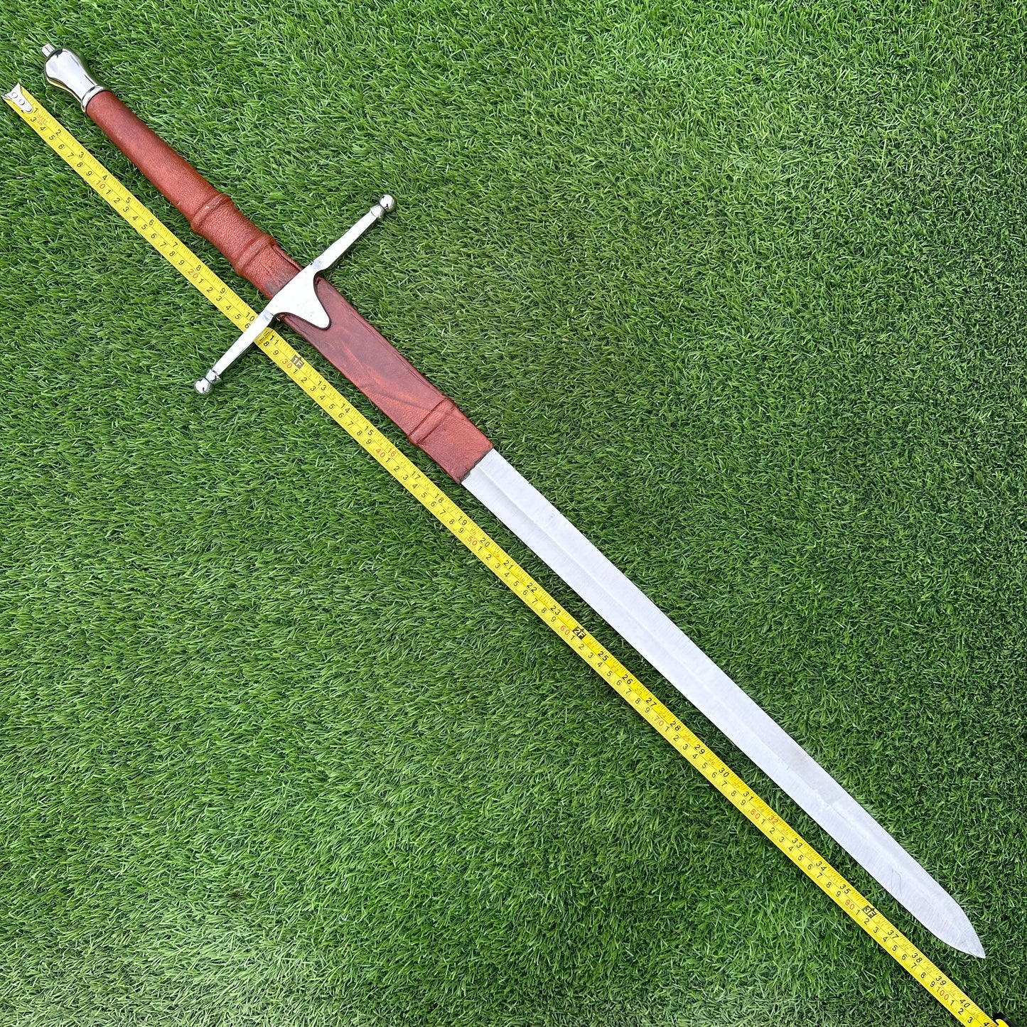 Handmade Two-Handed Claymore Sword | Leather-Wrapped Handle & Scabbard | 40" Display Sword
