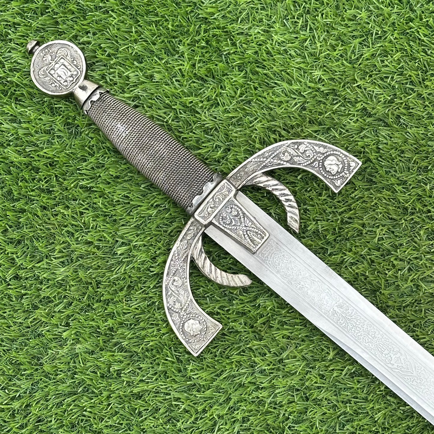 Hand-Forged Fantasy Long Sword – 40" J2 Steel Blade with Copper Wire Handle & Pewter Bolsters | Gift for Him SN -323