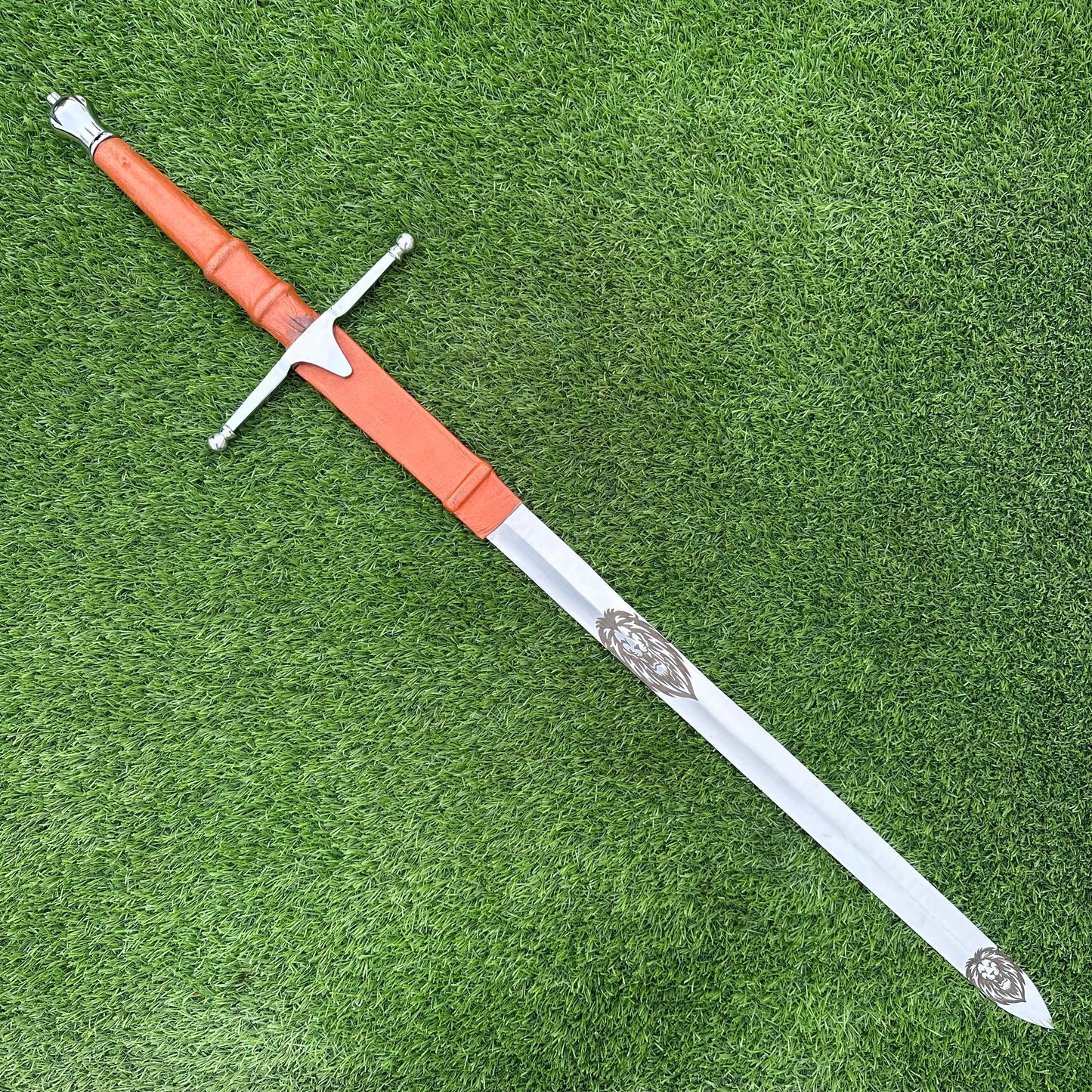 Handmade Medieval Longsword | Brown Leather Handle & Scabbard | 40" Polished Blade | Gift For Him SN-330