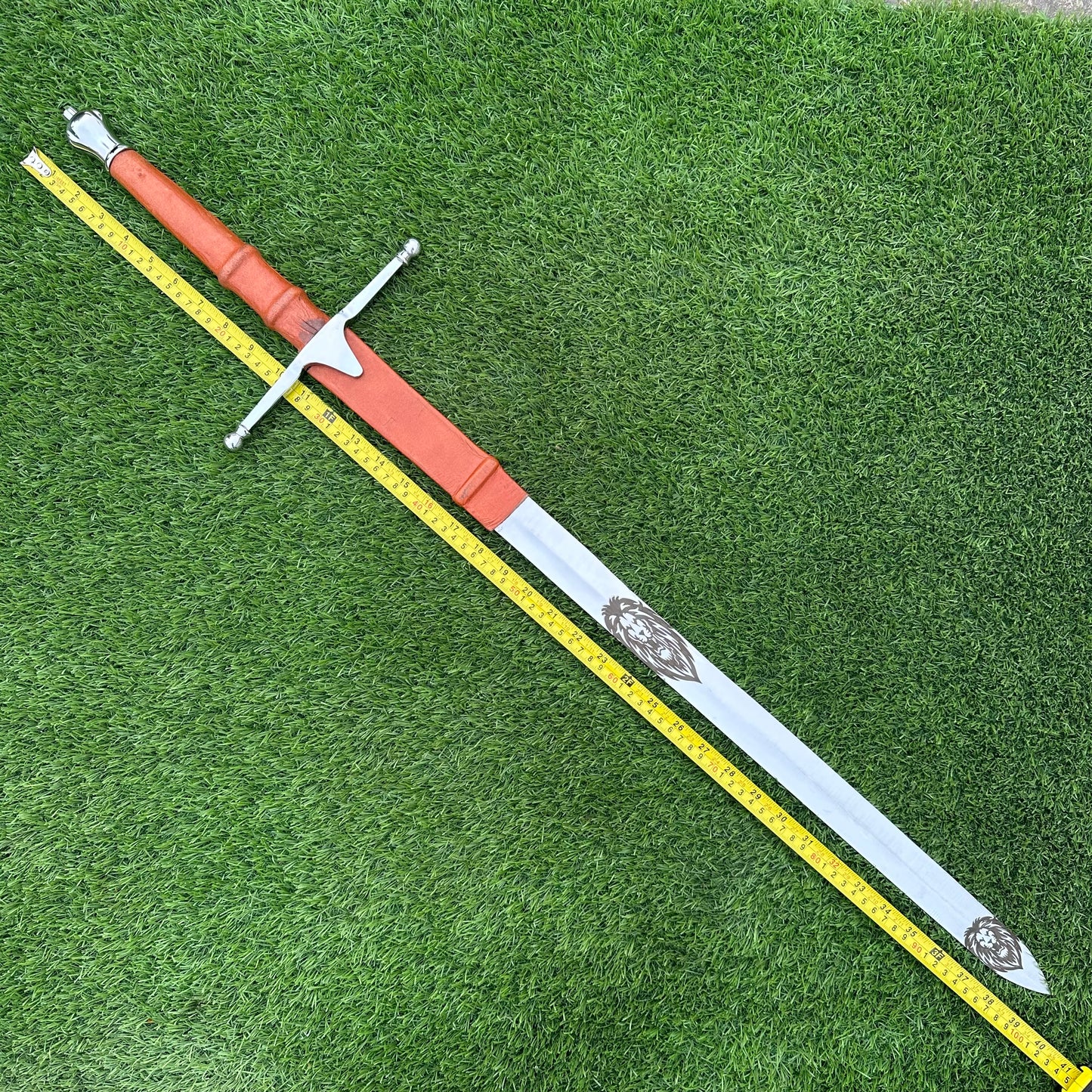 Handmade Medieval Longsword | Brown Leather Handle & Scabbard | 40" Polished Blade | Gift For Him SN-330