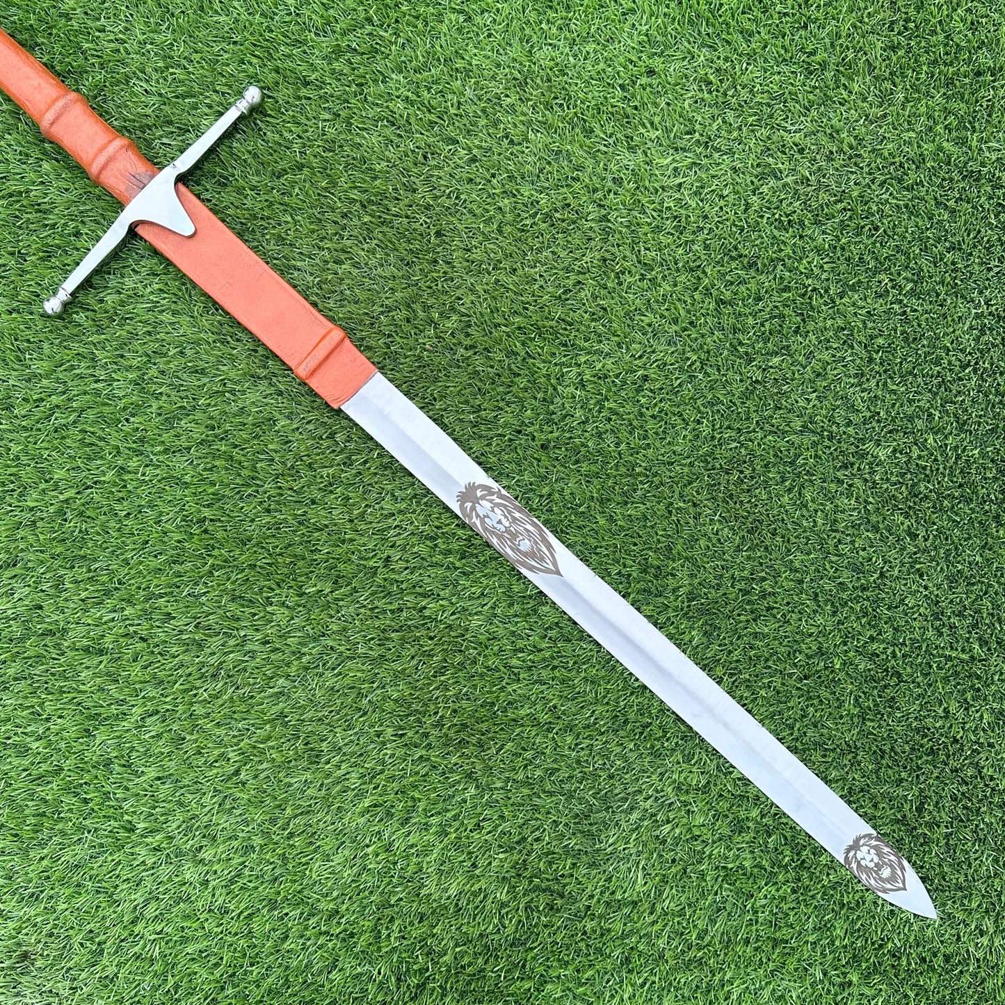Handmade Medieval Longsword | Brown Leather Handle & Scabbard | 40" Polished Blade | Gift For Him SN-330