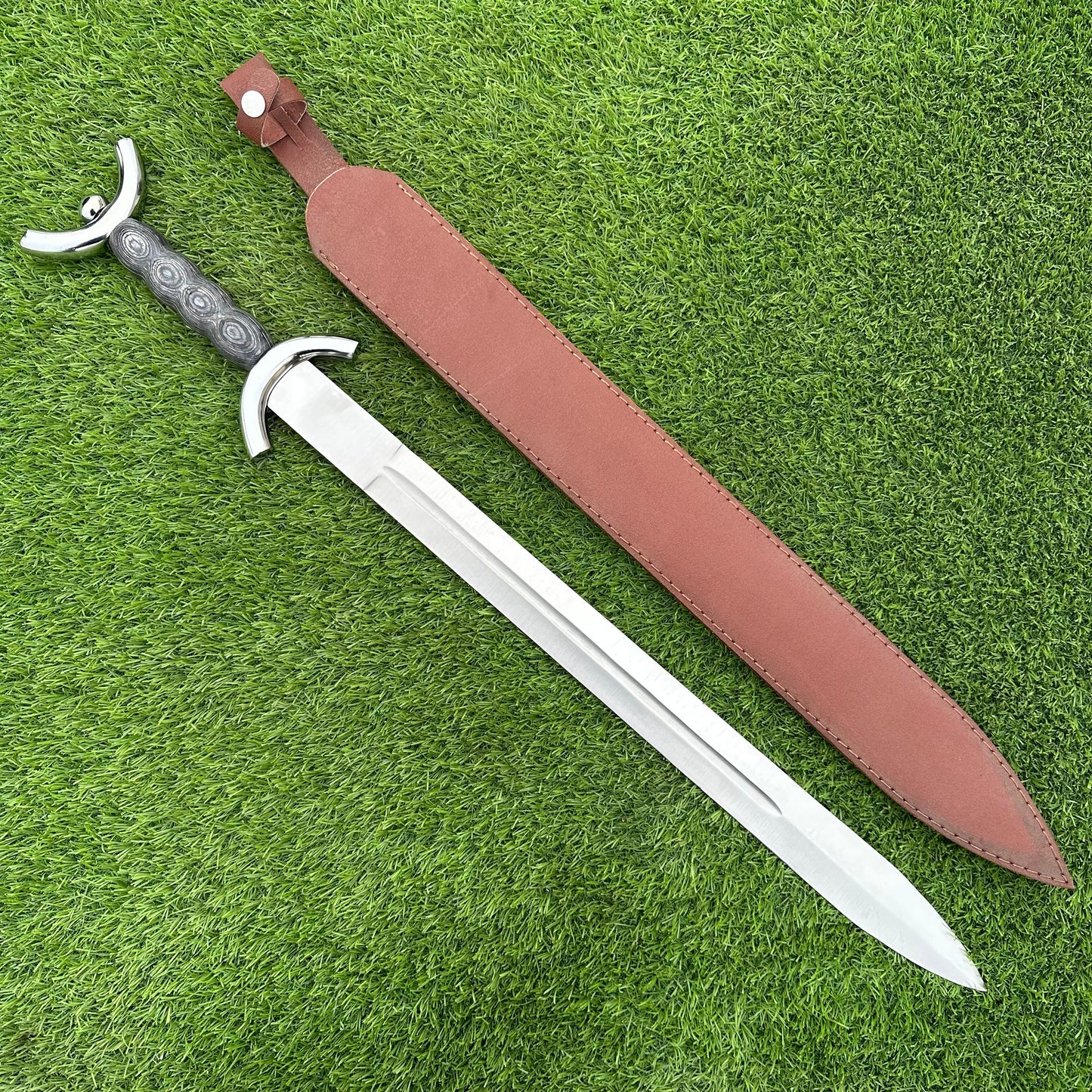 Handmade Two-Handed Longsword | Brown Leather Handle & Black Scabbard | Polished Steel Blade | Gift For Him SN 335