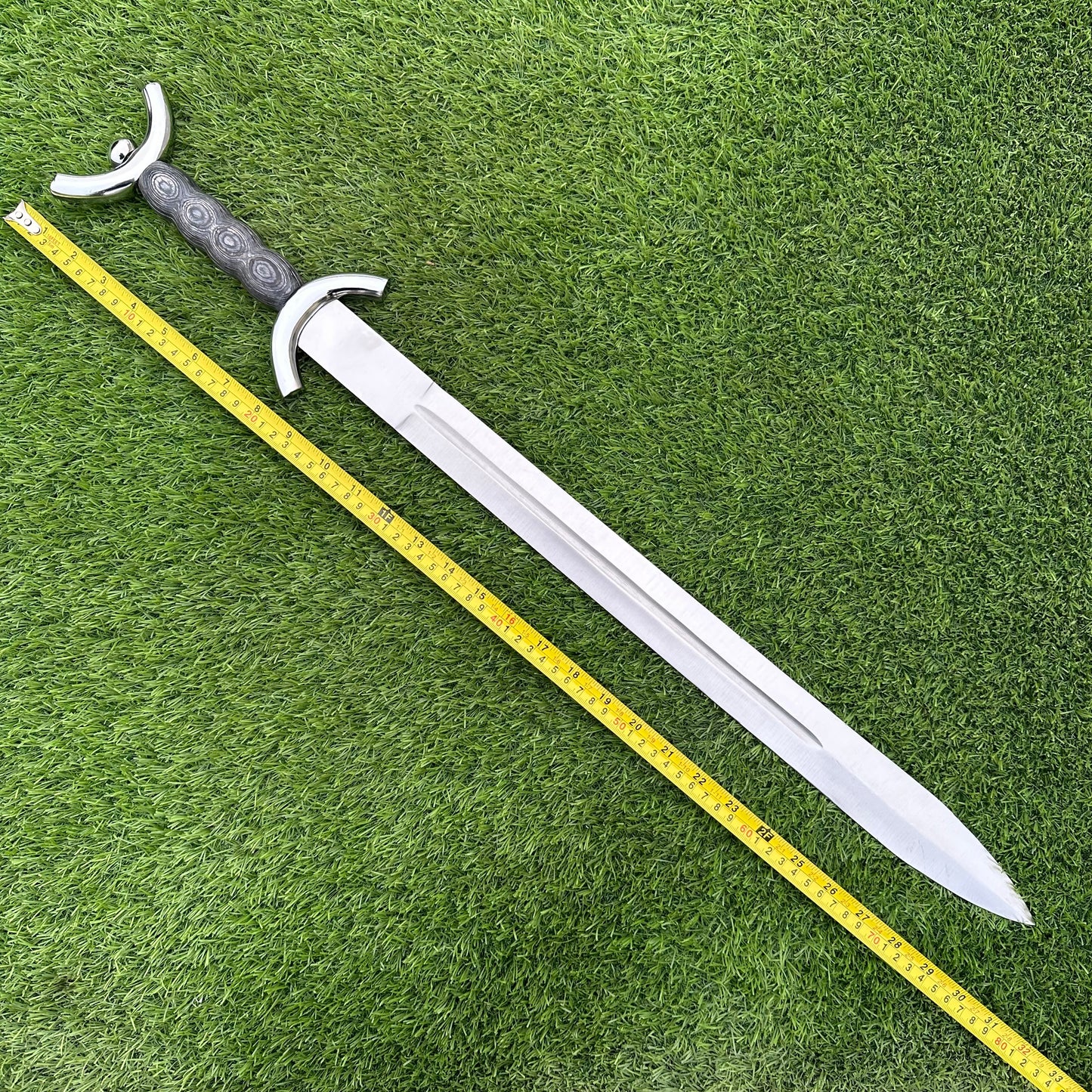 Handmade Two-Handed Longsword | Brown Leather Handle & Black Scabbard | Polished Steel Blade | Gift For Him SN 335