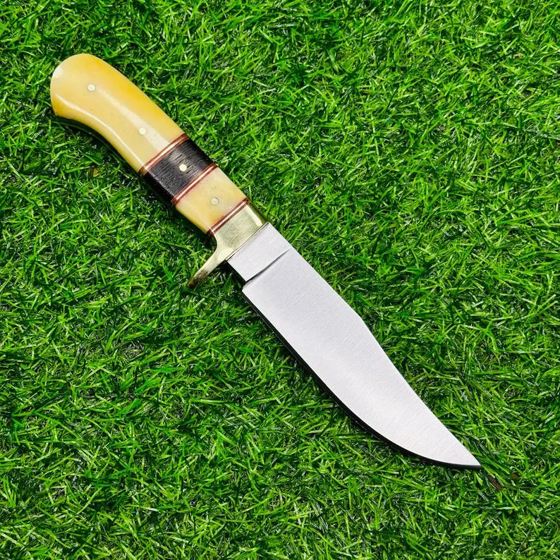 Hunting Knife Custom Handmade J2 Steel Skinner – Camel Bone & Wenge Wood Handle, Leather Sheath, Gift for Him, Outdoor Camping Knife