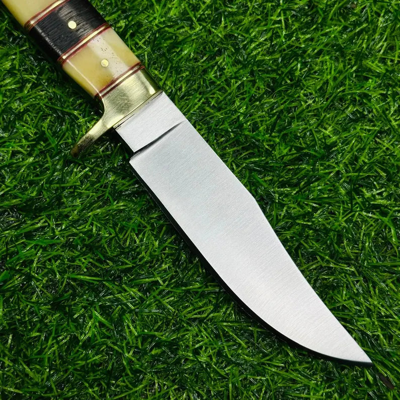Hunting Knife Custom Handmade J2 Steel Skinner – Camel Bone & Wenge Wood Handle, Leather Sheath, Gift for Him, Outdoor Camping Knife