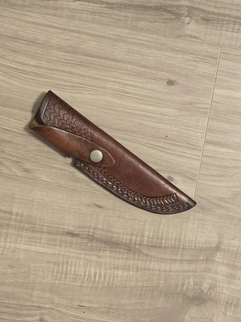 Hunting Knife Custom Handmade J2 Steel Skinner – Camel Bone & Wenge Wood Handle, Leather Sheath, Gift for Him, Outdoor Camping Knife
