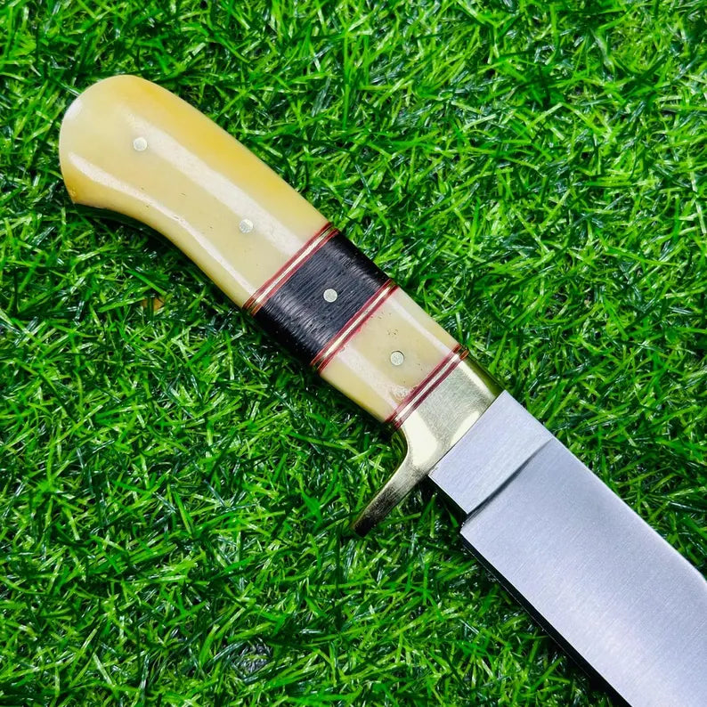 Hunting Knife Custom Handmade J2 Steel Skinner – Camel Bone & Wenge Wood Handle, Leather Sheath, Gift for Him, Outdoor Camping Knife