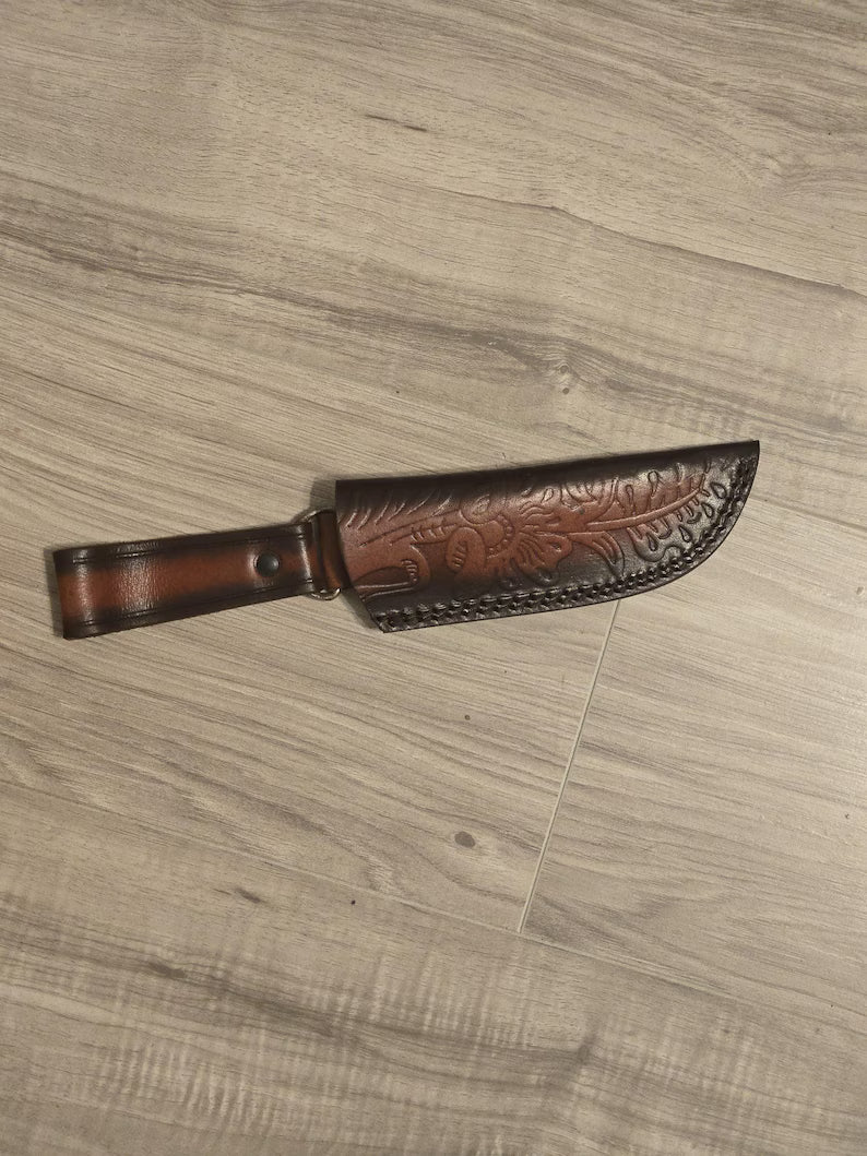 Classic Fixed Blade Hunting Knife - Full Tang with Leather Sheath