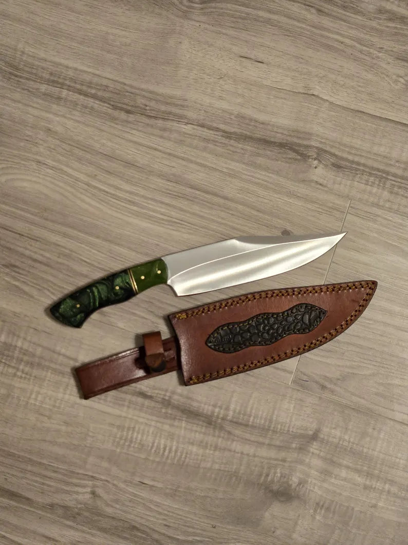Hunting Knife – Custom Handmade 12" D2 Steel Bowie with Rosewood Handle & Leather Sheath – Gift for Him, Outdoor Collectible