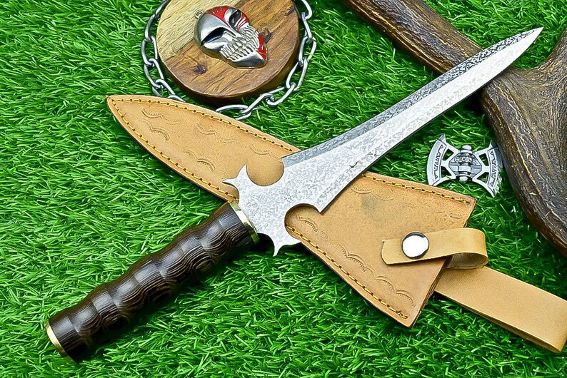 13” Handmade Bowie Knife with J2 Steel Etched Blade & Leather Sheath, Dagger Knife Gift for Him, Camping Survival Knife for Husband.