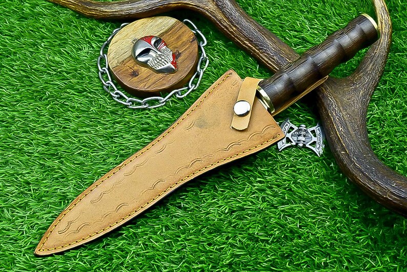 13” Handmade Bowie Knife with J2 Steel Etched Blade & Leather Sheath, Dagger Knife Gift for Him, Camping Survival Knife for Husband.