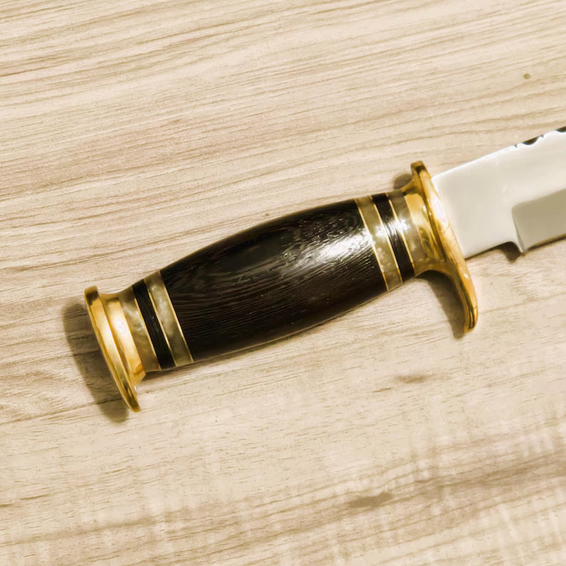 Bowie Knife 14” – Handmade D2 Steel Hunting Knife with Wedge Wood Handle & Leather Sheath