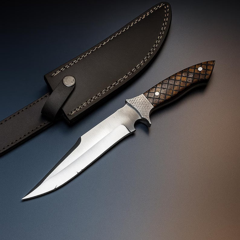Bowie Knife 11" Custom Handmade D2 Steel with Rosewood Handle & Sheath – Unique Collectible Gift for Him Husband