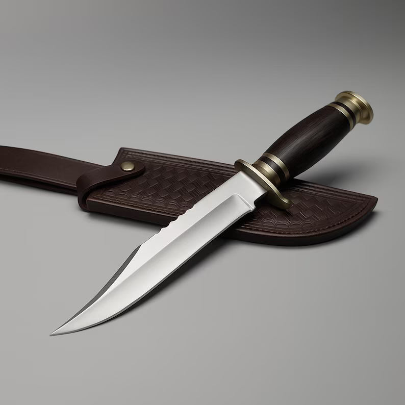 Bowie Knife 14” – Handmade D2 Steel Hunting Knife with Wedge Wood Handle & Leather Sheath
