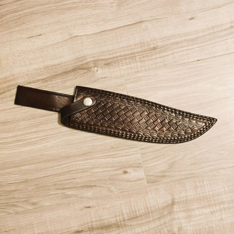 Bowie Knife 14” – Handmade D2 Steel Hunting Knife with Wedge Wood Handle & Leather Sheath