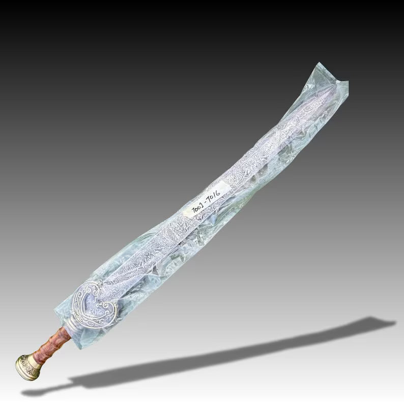 Handmade Damascus Steel Roman Gladius Sword | Ornate Dragon Brass Fittings & Black Leather Scabbard