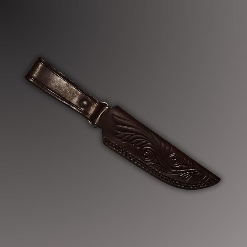 Handmade Custom Hunting Knife | Polished Blade, Resin Handle & Tooled Leather Sheath