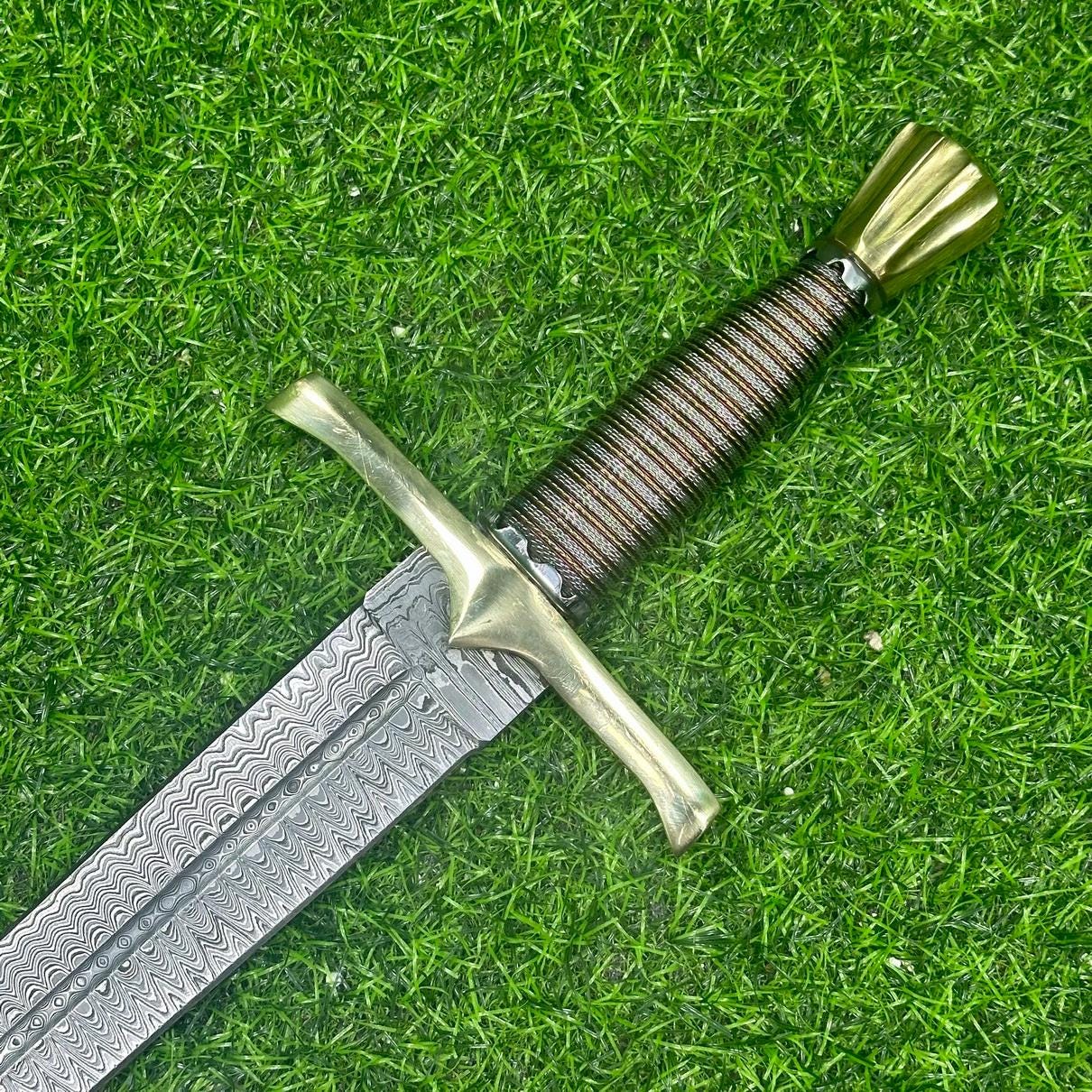 Exquisite 22" Handmade Damascus Steel Sword Double Edge Sword, Sword Real, for Viking, Gift for Groomsmen, Wedding Gift. Christmas Gift,