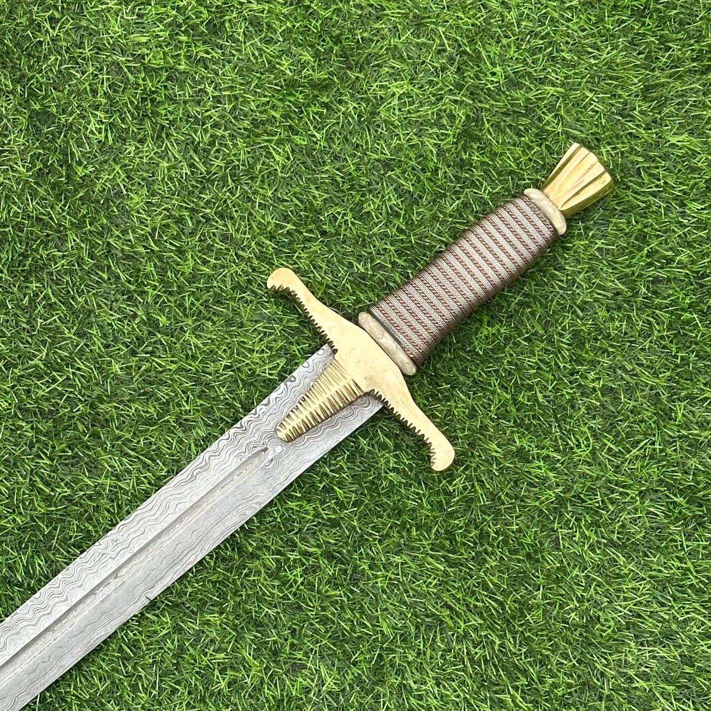Custom Handmade Damascus Steel 33" Combat Hunting Sword , Double Edge Sword, Viking Sword, Gift for Groomsmen, Wedding Gift. Christmas,
