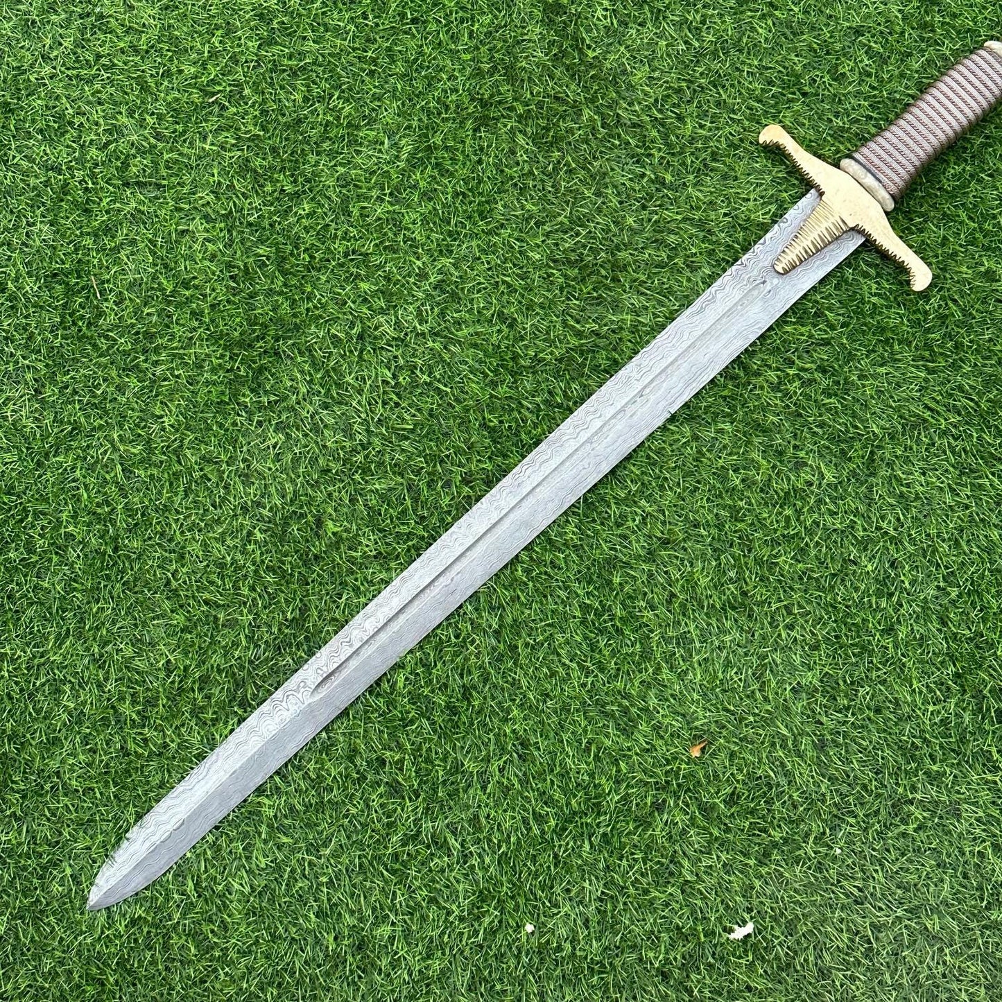 Custom Handmade Damascus Steel 33" Combat Hunting Sword , Double Edge Sword, Viking Sword, Gift for Groomsmen, Wedding Gift. Christmas,