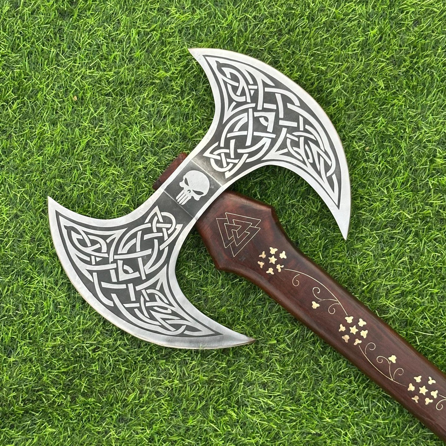 Handmade Medieval Viking Axe, Hand forged Double Head Axe Carbon Steel, Double head Axe, Rose wood Gift for husband anniversary gift for him