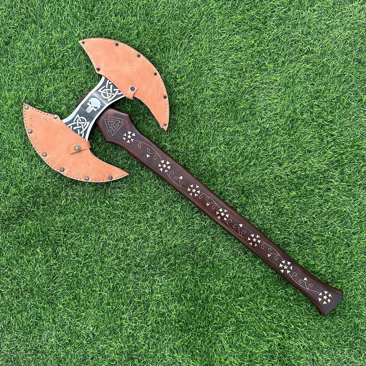 Handmade Medieval Viking Axe, Hand forged Double Head Axe Carbon Steel, Double head Axe, Rose wood Gift for husband anniversary gift for him