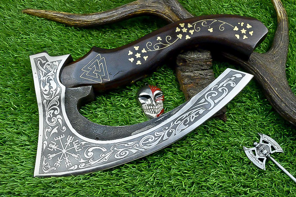 Pizza Cutter Axe Unique Viking Style Rose Wood Handle for Camping or Kitchen. Pizza Chef Gift Gift for Him, Gift for Her, Anniversary Gift