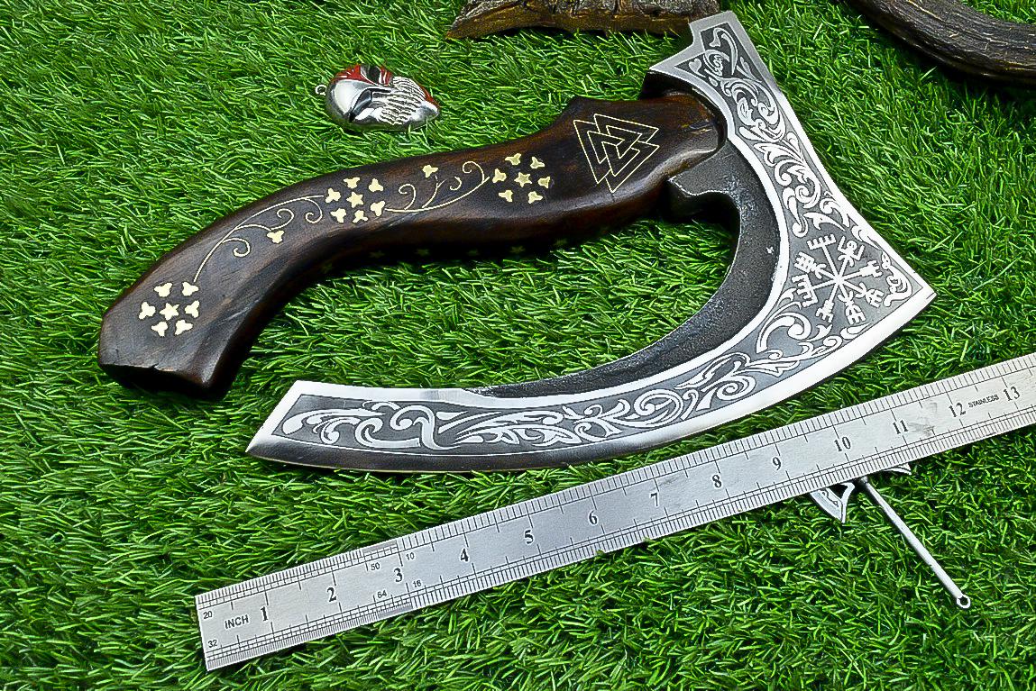 Pizza Cutter Axe Unique Viking Style Rose Wood Handle for Camping or Kitchen. Pizza Chef Gift Gift for Him, Gift for Her, Anniversary Gift