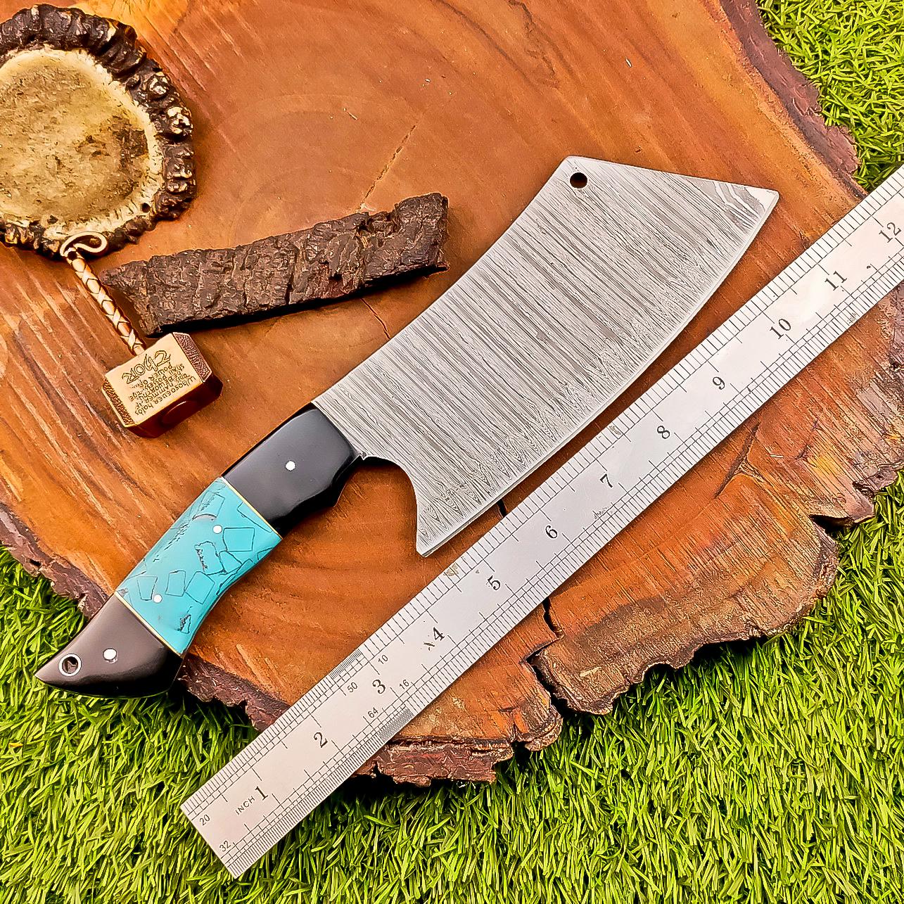 Damascus Steel Serbian Chopper Knife 11" | Full tang knife | Gift For Father | Cleaver Knife | Chopping Knife | Kitchen Knife | Chef Knife