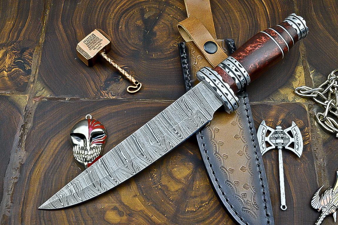 DAMASCUS Steel Knife Hand Forged Bowie Knife Fixed Blade Knife Hunting Knife, Resin, Personalized gift, Fathers day gift, Anniversary gift,| UN-4201