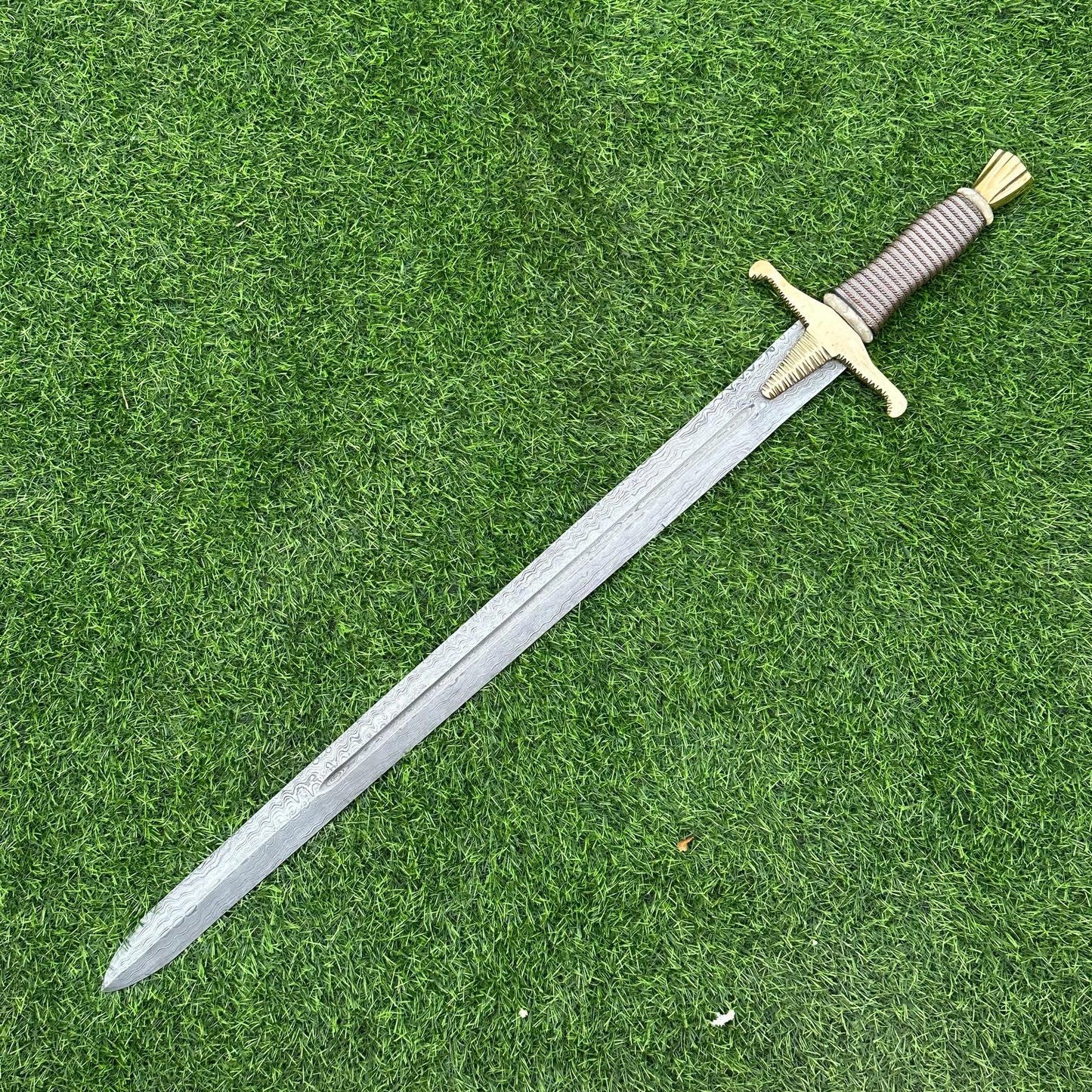 Custom Handmade Damascus Steel 33" Combat Hunting Sword , Double Edge Sword, Viking Sword, Gift for Groomsmen, Wedding Gift. Christmas,