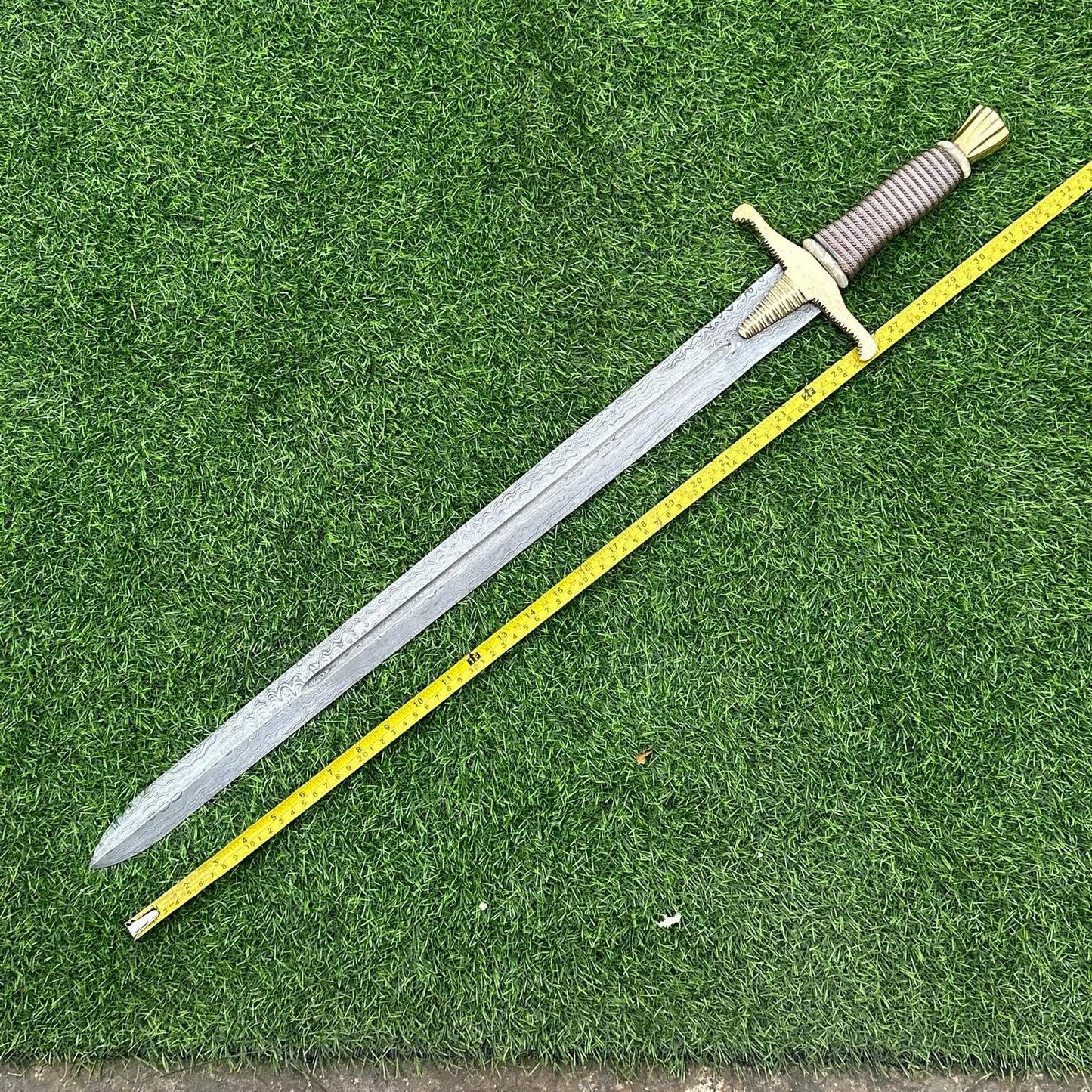 Custom Handmade Damascus Steel 33" Combat Hunting Sword , Double Edge Sword, Viking Sword, Gift for Groomsmen, Wedding Gift. Christmas,