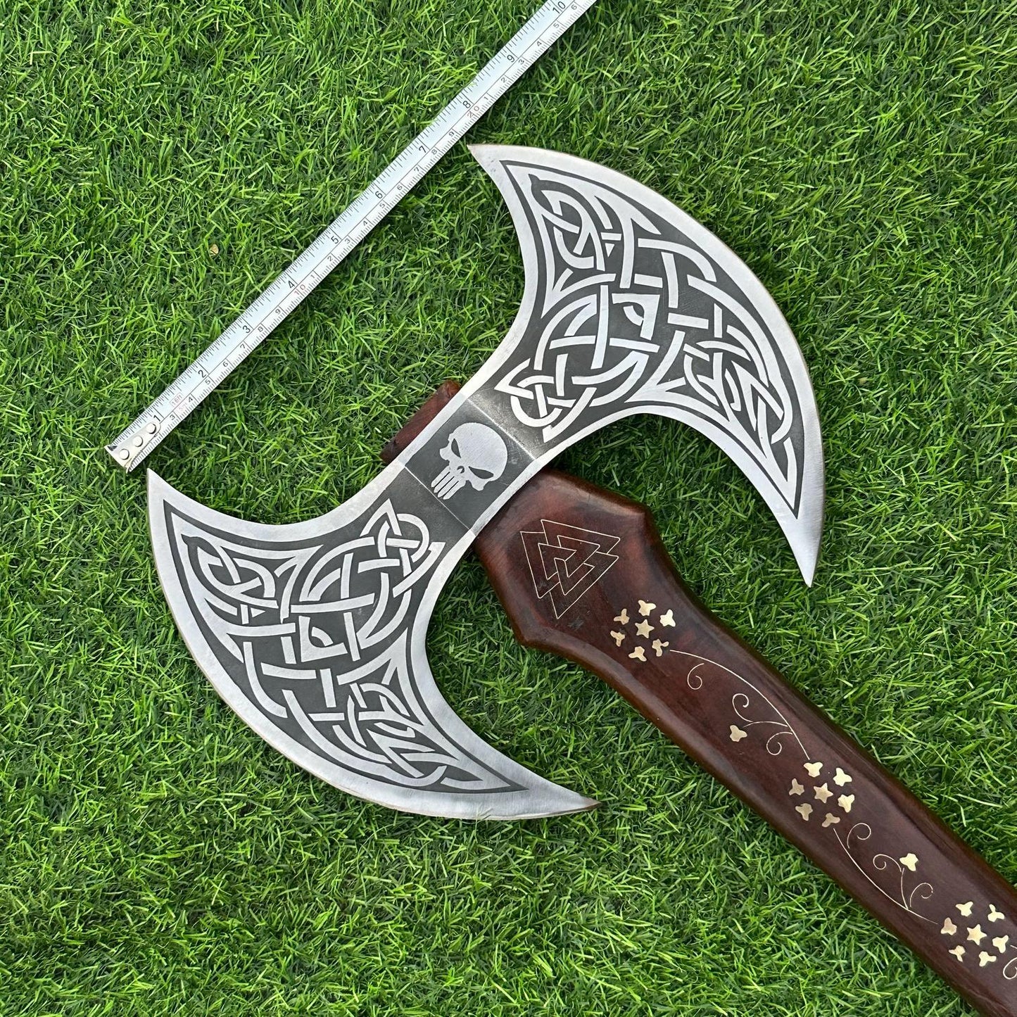 Handmade Medieval Viking Axe, Hand forged Double Head Axe Carbon Steel, Double head Axe, Rose wood Gift for husband anniversary gift for him